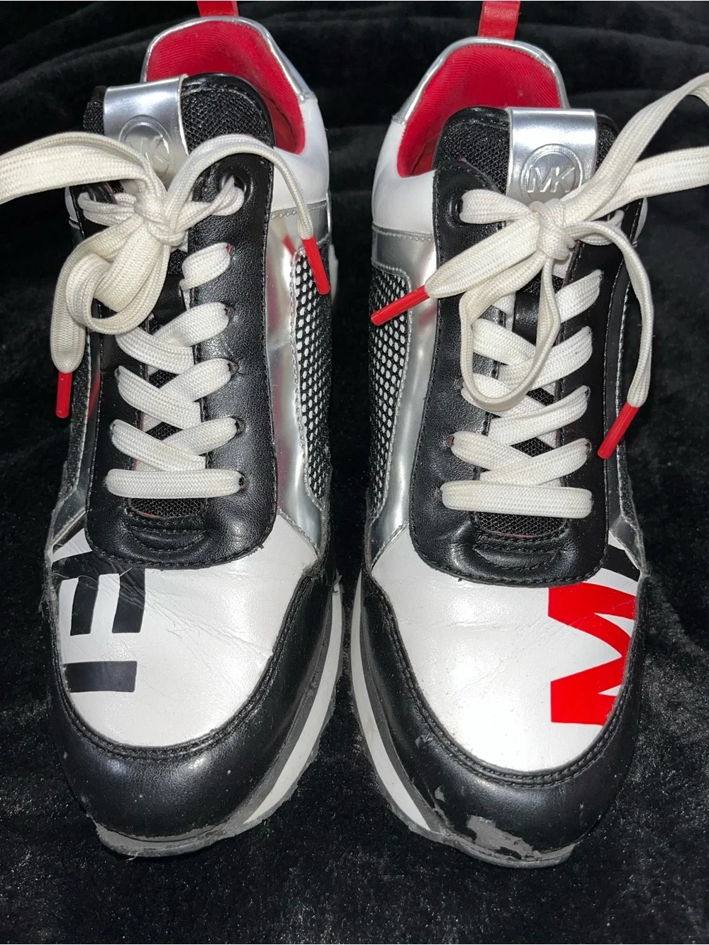 Michael Kors Black White and Red Mesh Lace-Up Sneaker